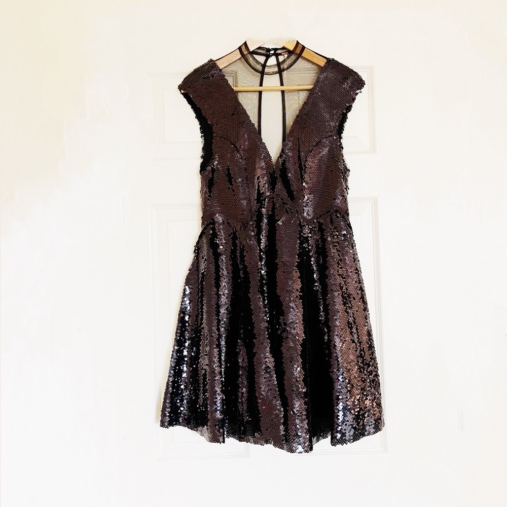 Free People Black Illusion Sequin Flare Dress